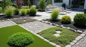 Low maintenance landscaping using creeping thyme lawn and ground cover lawn alternative