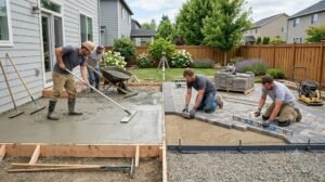 Concrete patio installation compared with paver patio installation process