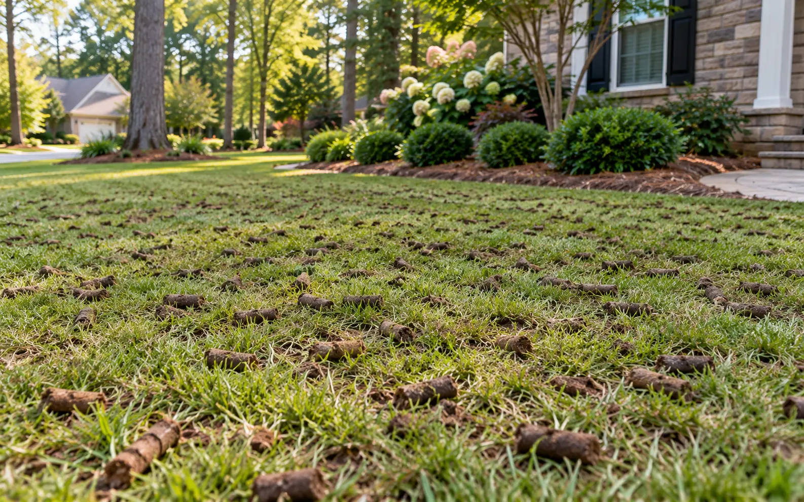 Core aeration and overseeding preparation on a residential Charlotte lawn