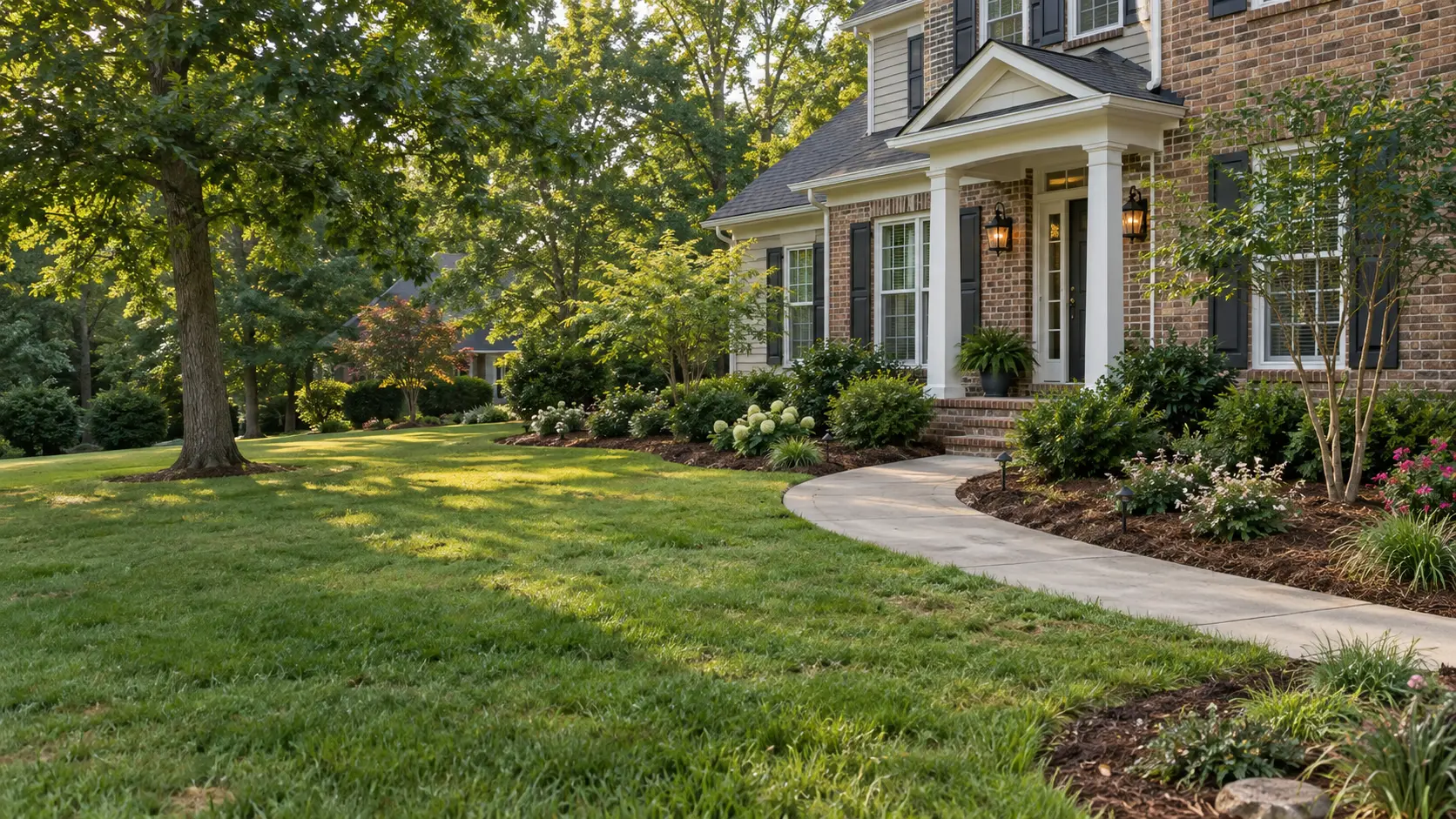 Tree and shrub installation in a Charlotte residential landscape